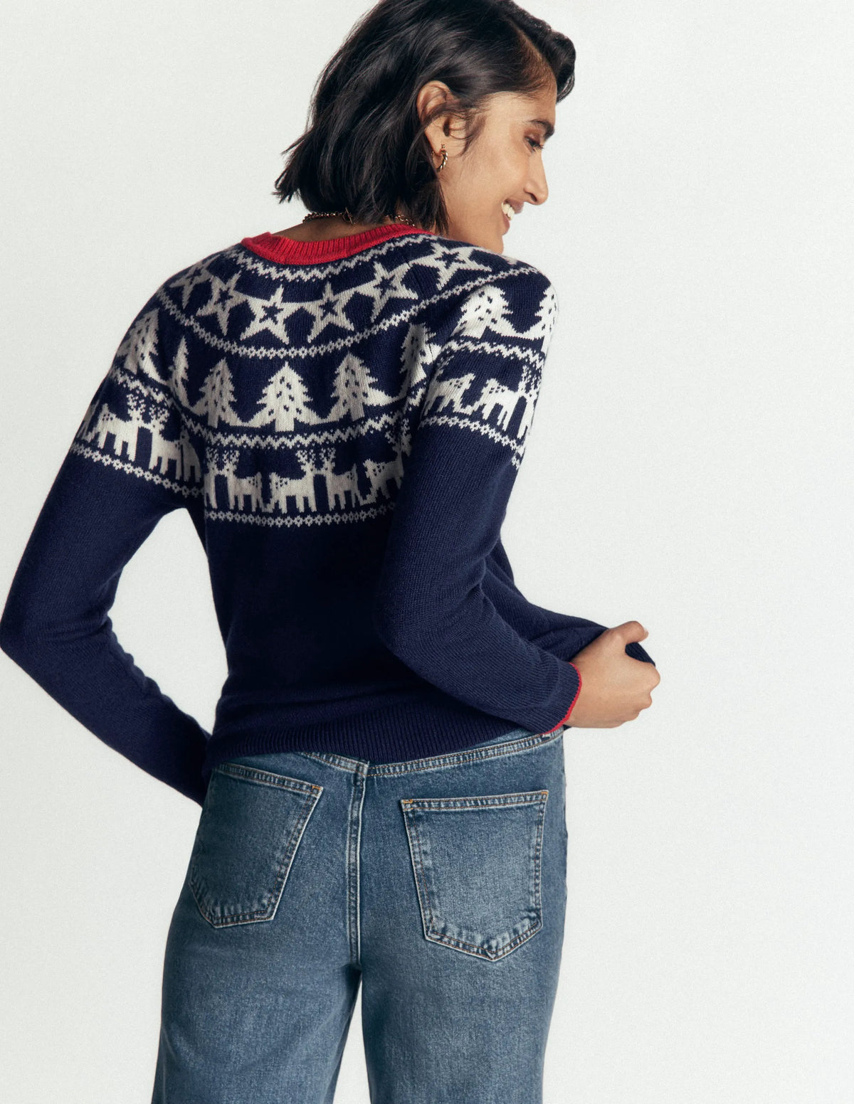 Edie Fair Isle Sweater-Navy reindeer
