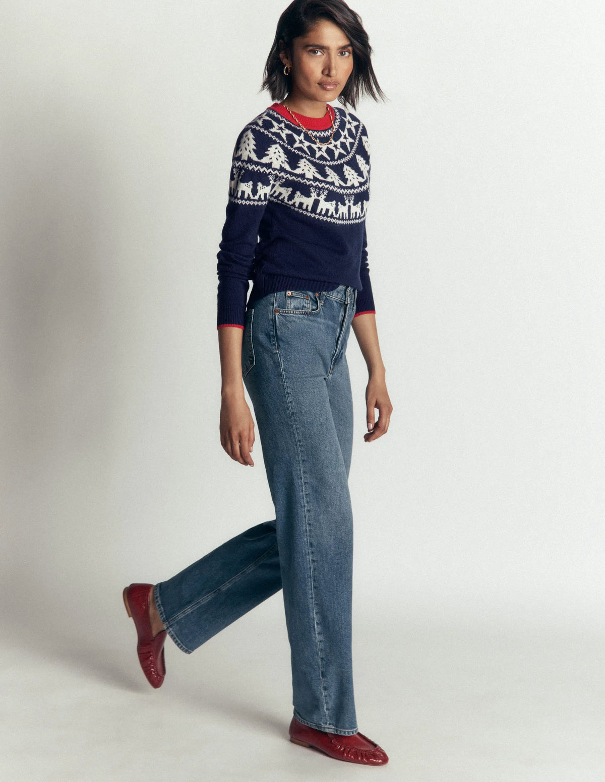 Edie Fair Isle Sweater-Navy reindeer