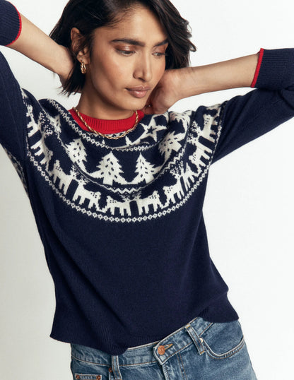 Edie Fair Isle Sweater-Navy reindeer