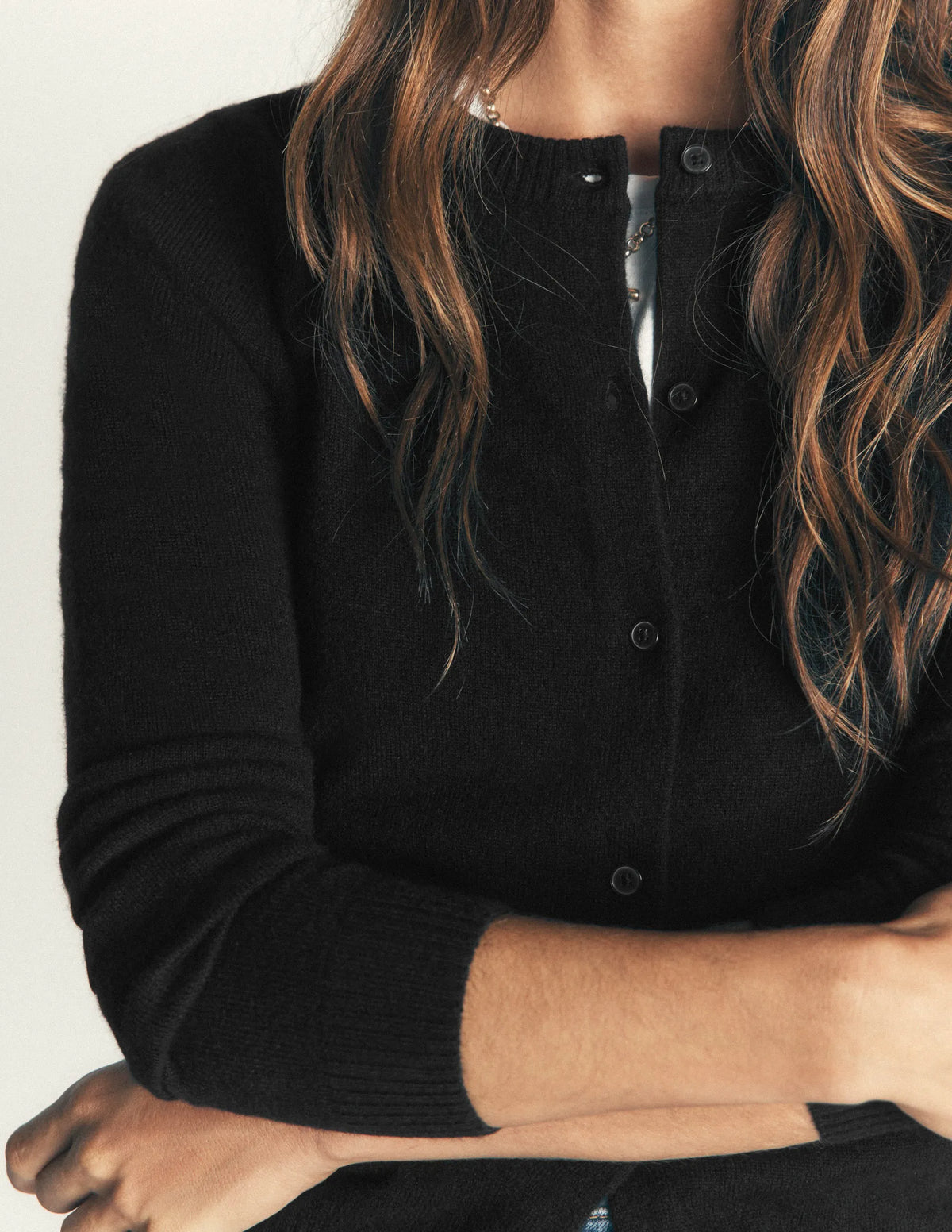 Elsie Cashmere Crew Cardigan-Black