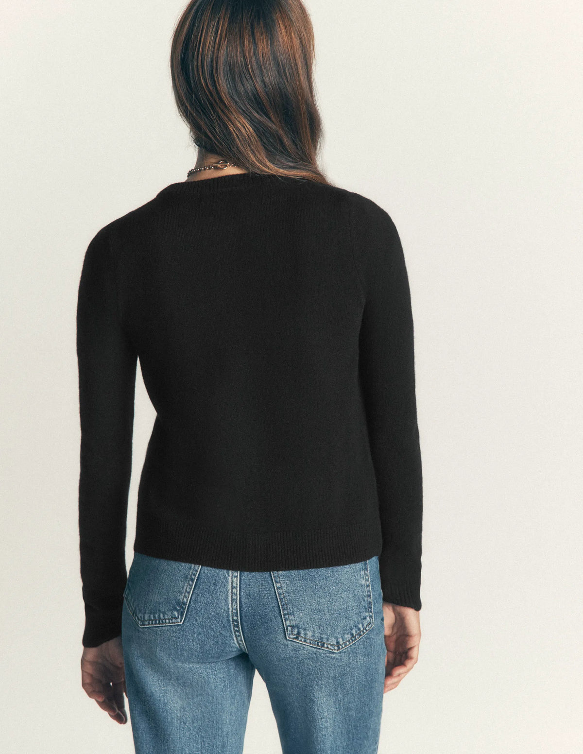Elsie Cashmere Crew Cardigan-Black