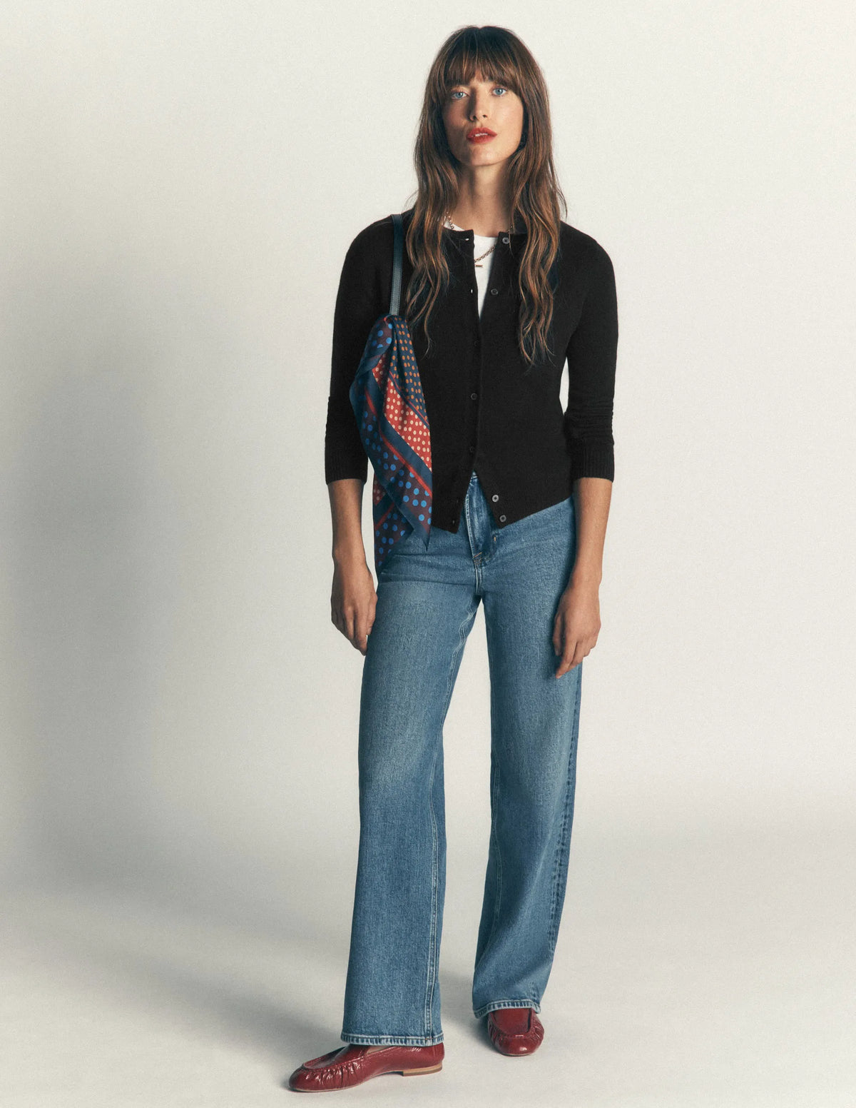 Elsie Cashmere Crew Cardigan-Black