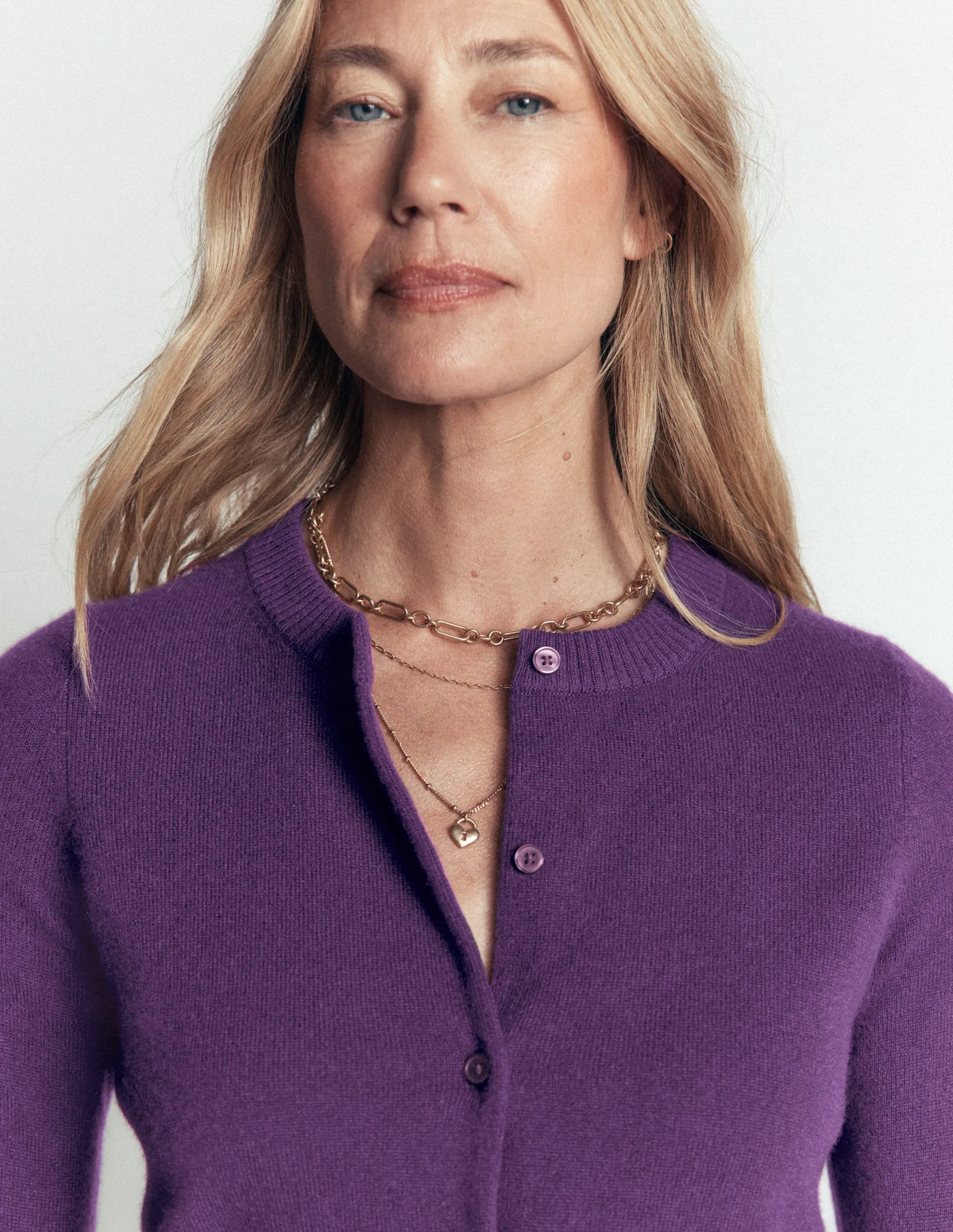 Elsie Cashmere Crew Cardigan-Deep Grape