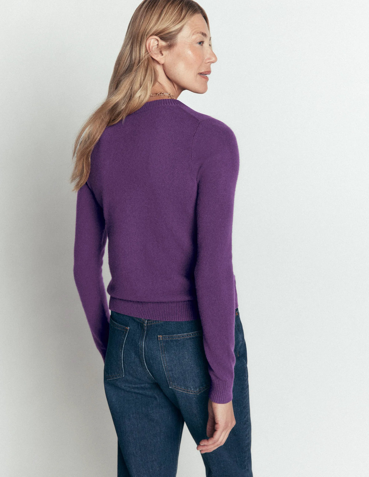 Elsie Cashmere Crew Cardigan-Deep Grape