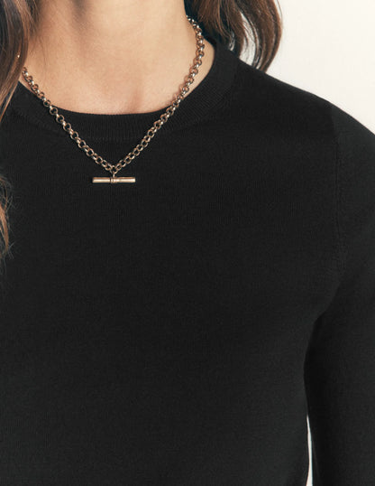 Camilla Cotton Crew Sweater-Black