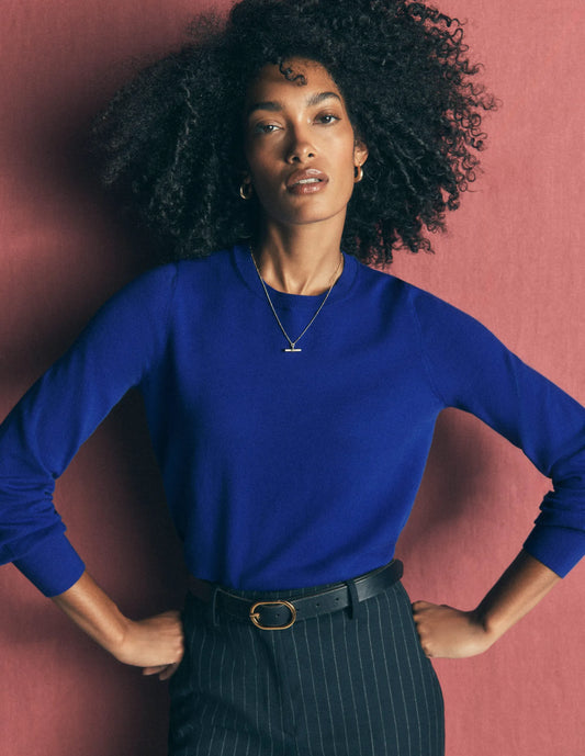Camilla Cotton Crew Sweater-Bright Blue