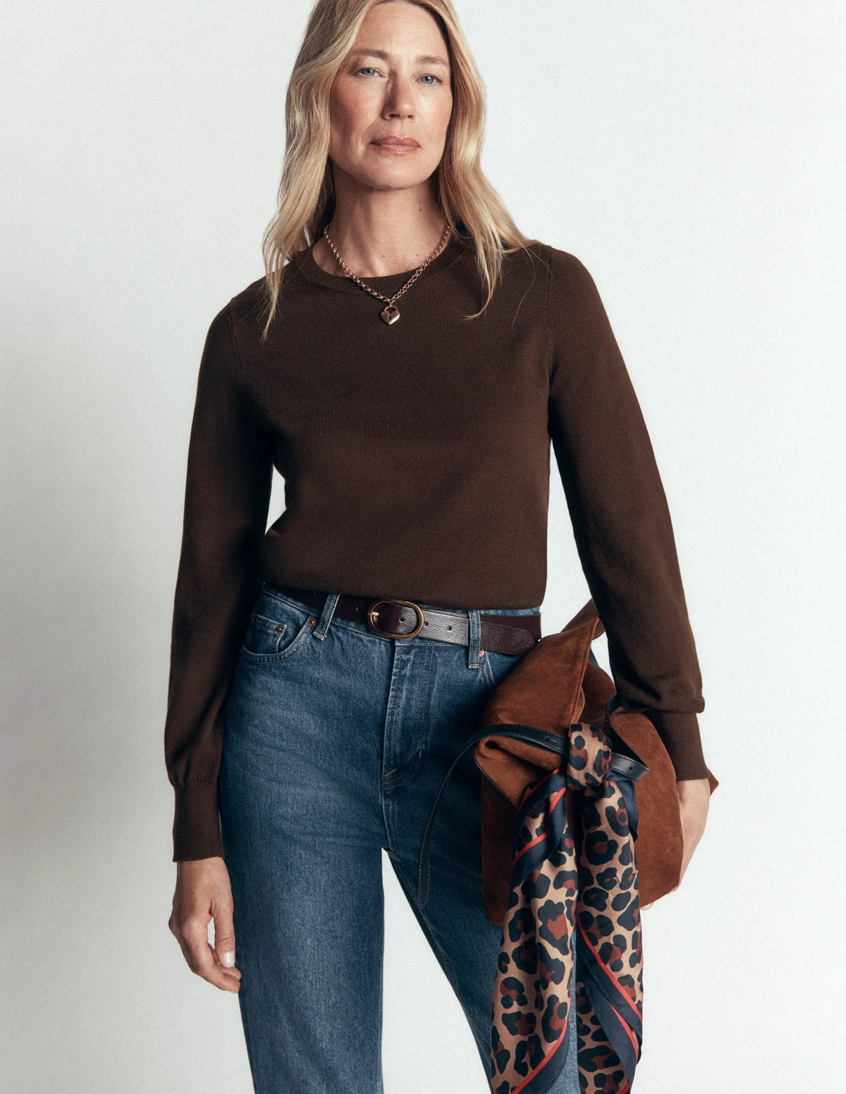 Camilla Cotton Crew Sweater-Bitter Chocolate