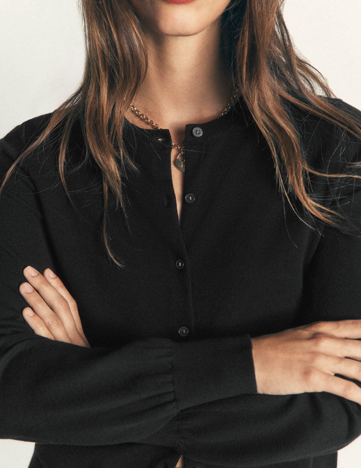 Camilla Cotton Crew Cardigan-Black