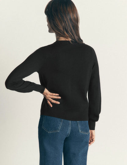 Camilla Cotton Crew Cardigan-Black