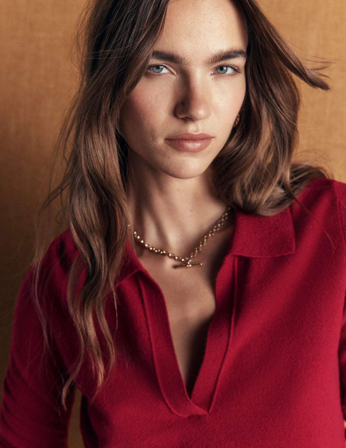 Elsie Cashmere Henley Sweater-Crimson Red