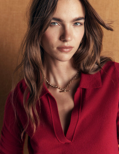 Elsie Cashmere Henley Sweater-Crimson Red
