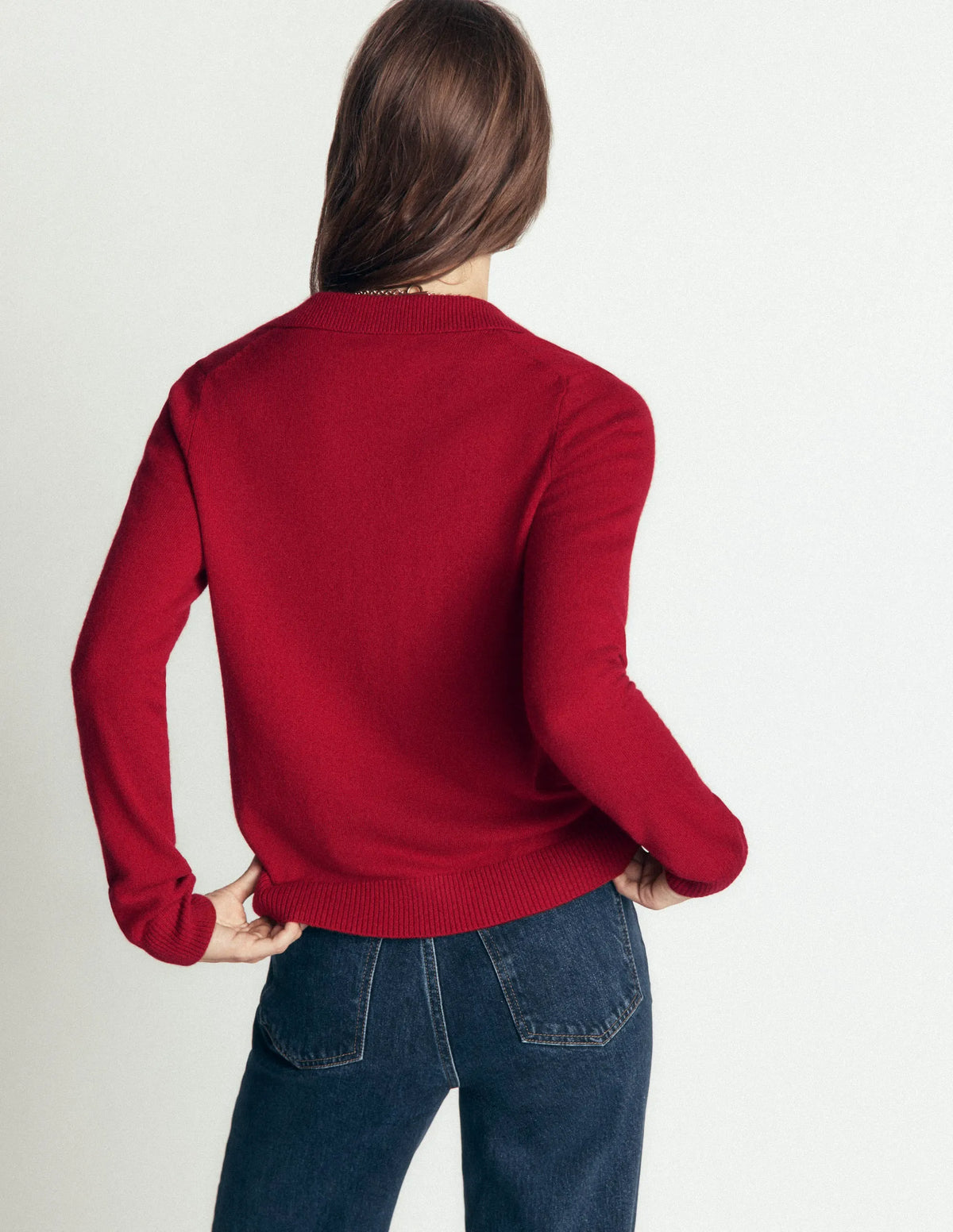 Elsie Cashmere Henley Sweater-Crimson Red