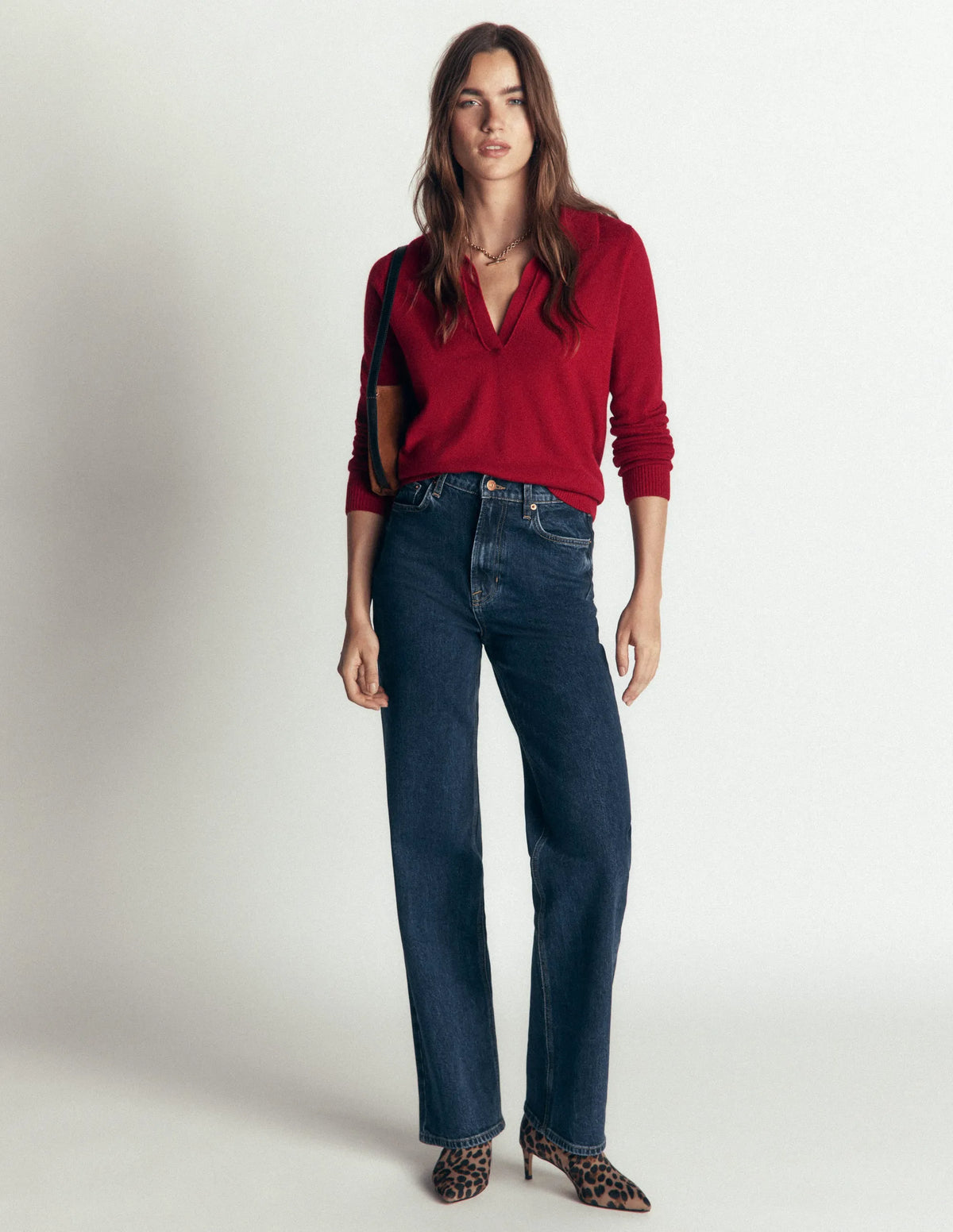 Elsie Cashmere Henley Sweater-Crimson Red