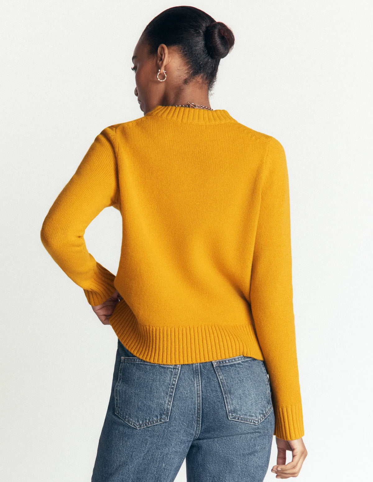 Marta Merino Wool Crew Sweater-Honey Yellow