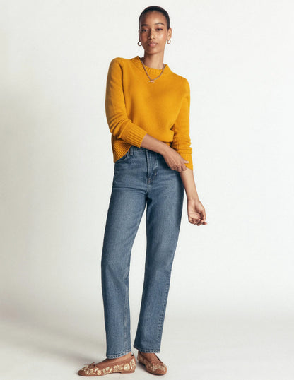 Marta Merino Wool Crew Sweater-Honey Yellow