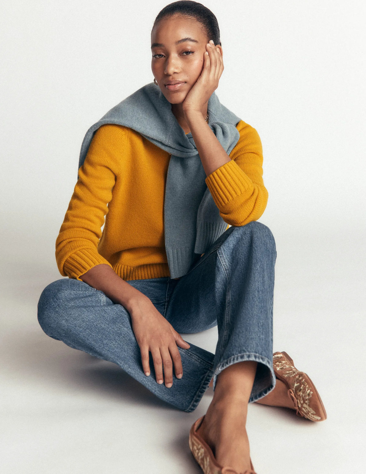 Marta Merino Wool Crew Sweater-Honey Yellow