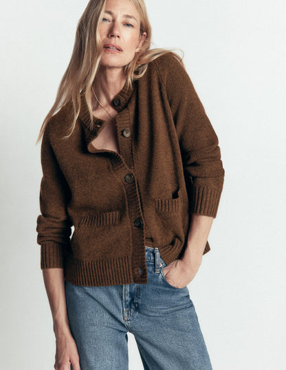 Marta Merino Wool Cardigan-Raw Umber