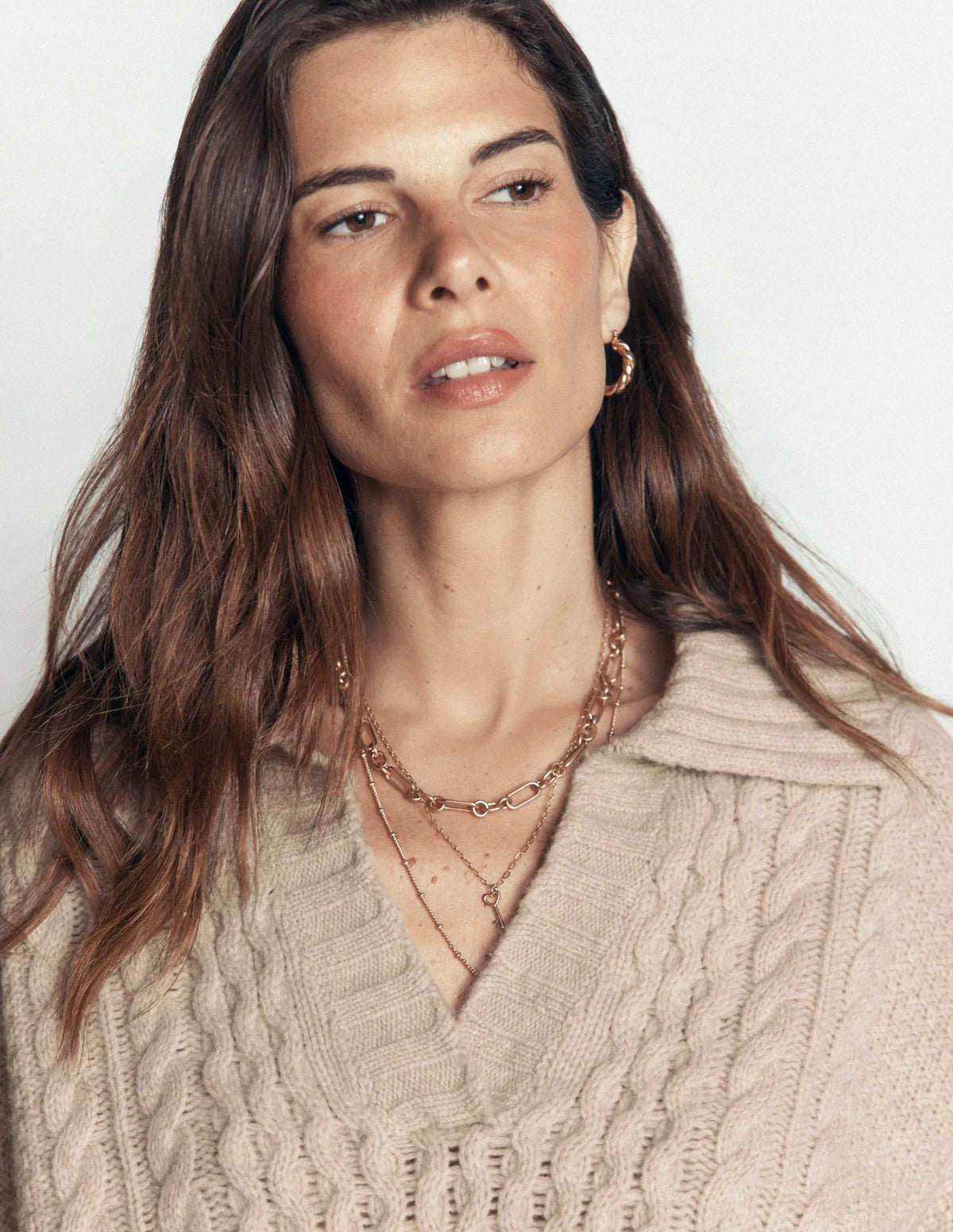 Collared Cable Knit Sweater-Oatmeal