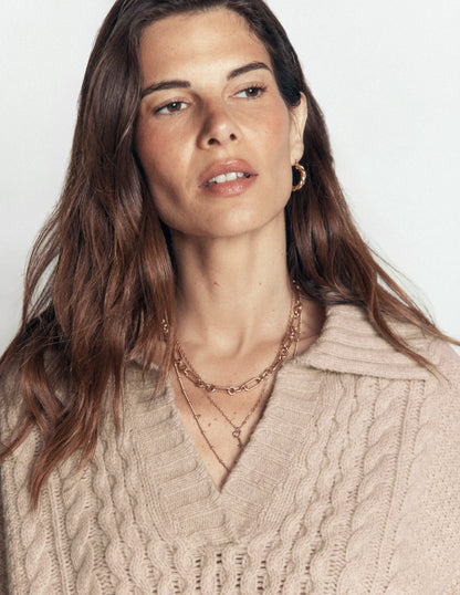 Collared Cable Knit Sweater-Oatmeal
