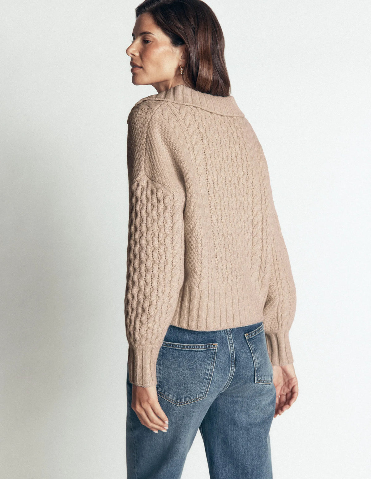 Collared Cable Knit Sweater-Oatmeal