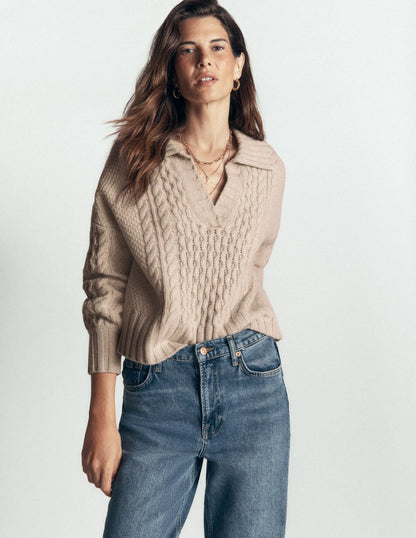 Collared Cable Knit Sweater-Oatmeal