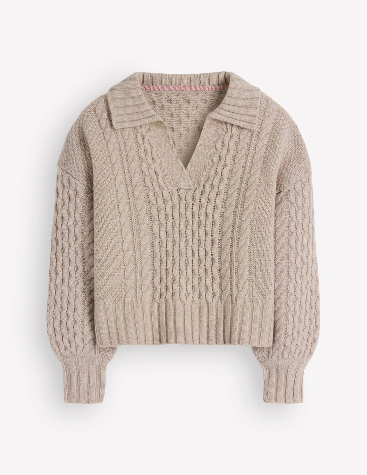Collared Cable Knit Sweater-Oatmeal