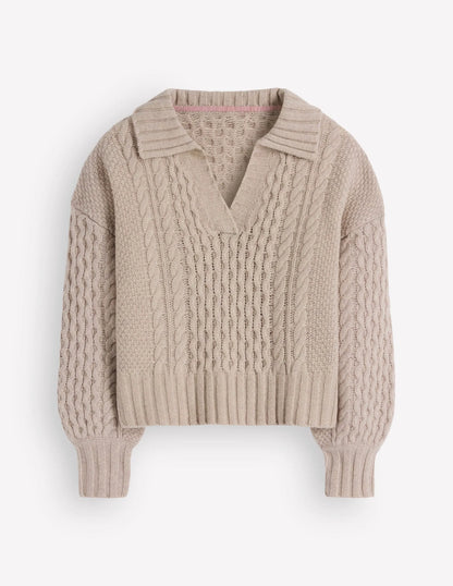 Collared Cable Knit Sweater-Oatmeal