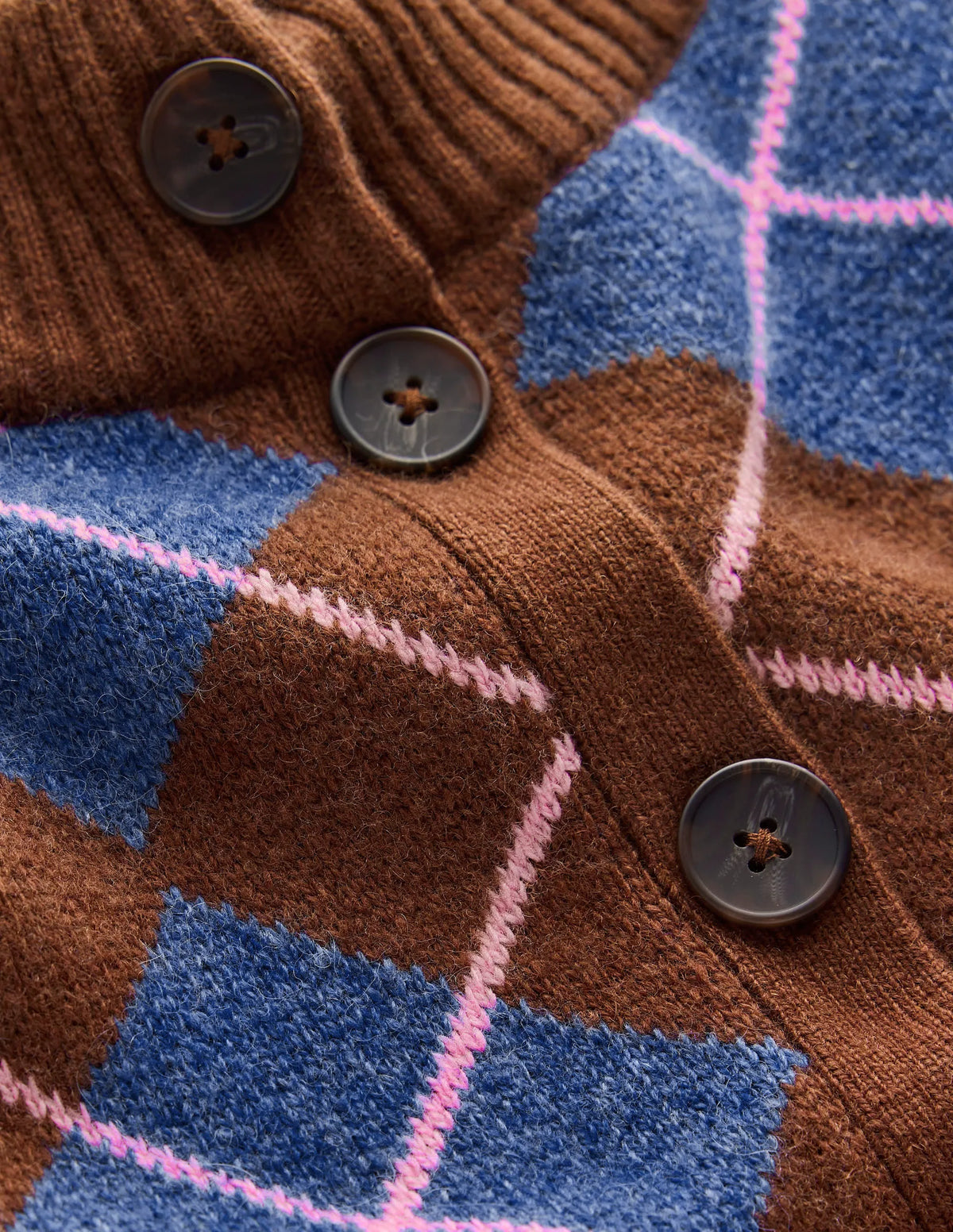 Jemma Jacquard Knit Cardigan-Raw Umber, Argyle