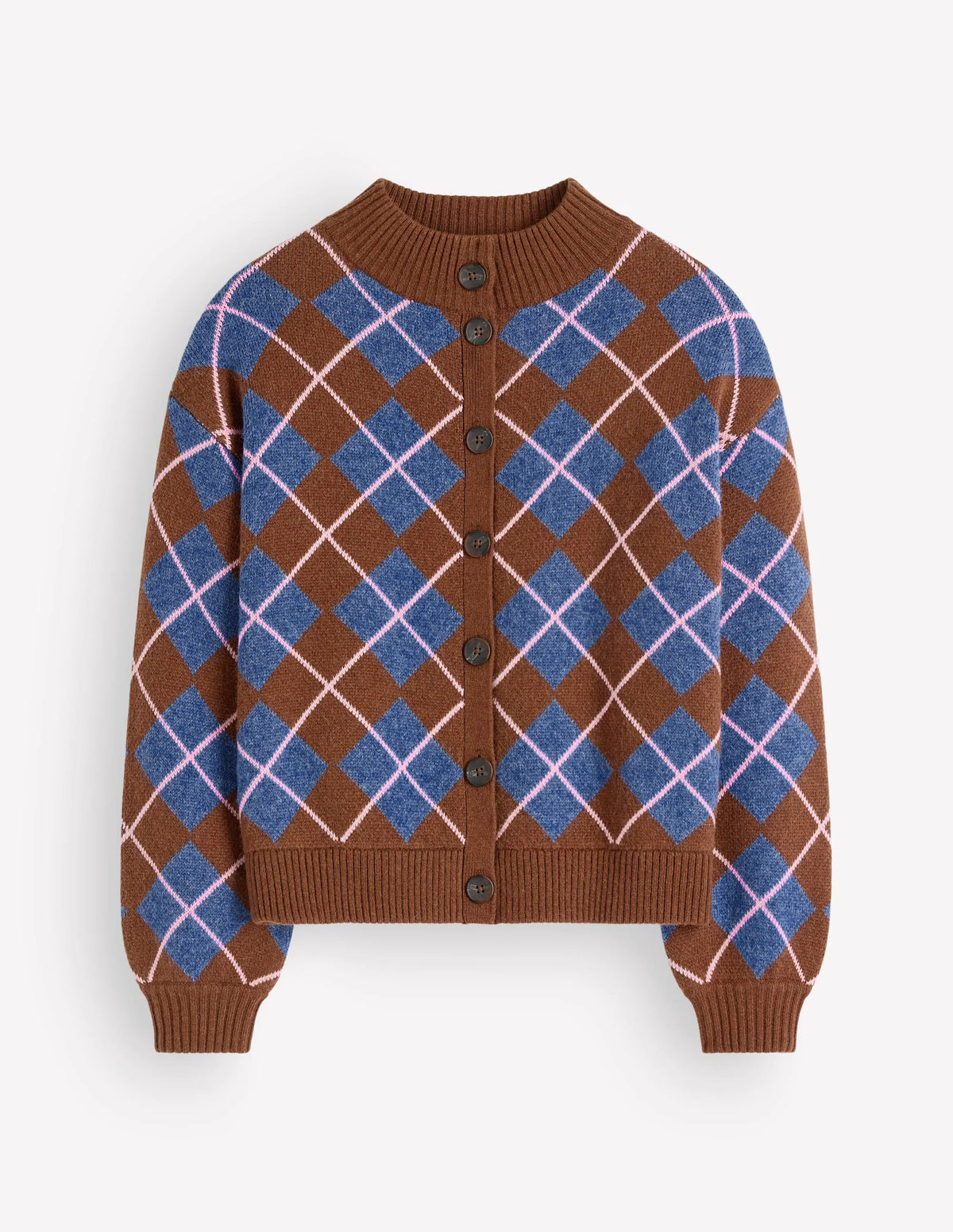 Jemma Jacquard Knit Cardigan-Raw Umber, Argyle