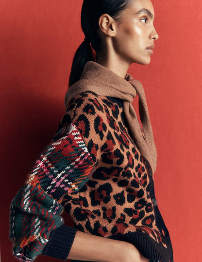 Jemma Jacquard Knit Cardigan-Leopard Hotch