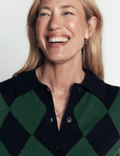 Ariadne Wool Blend Cardigan-Navy Argyle