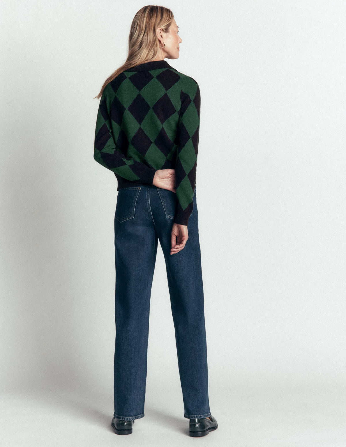 Ariadne Wool Blend Cardigan-Navy Argyle