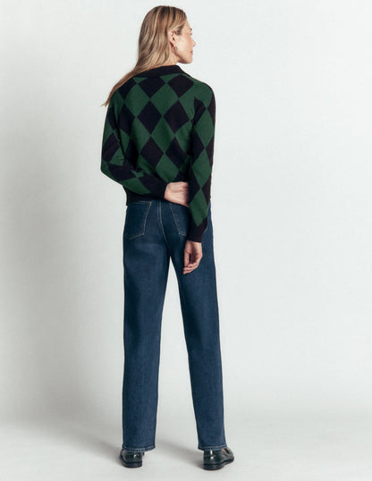 Ariadne Wool Blend Cardigan-Navy Argyle