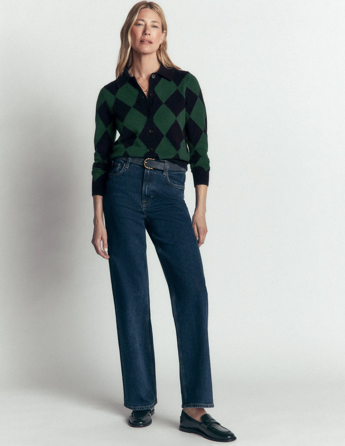 Ariadne Wool Blend Cardigan-Navy Argyle