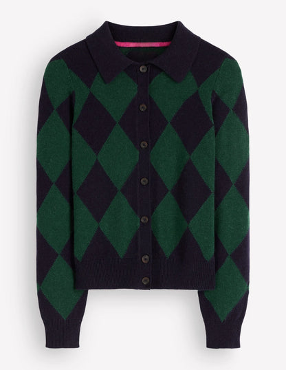 Ariadne Wool Blend Cardigan-Navy Argyle