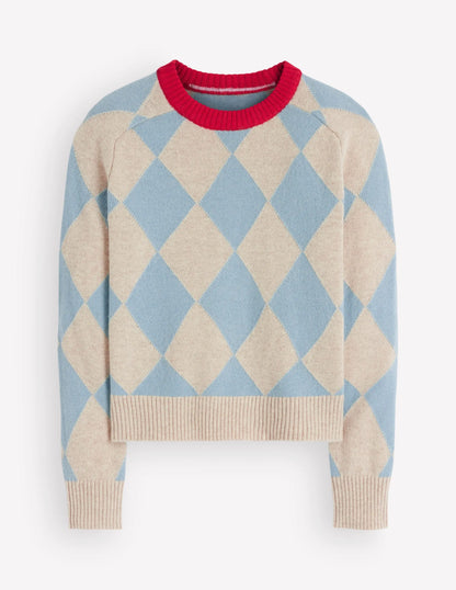 Ariadne Wool Blend Sweater-Blue Argyle