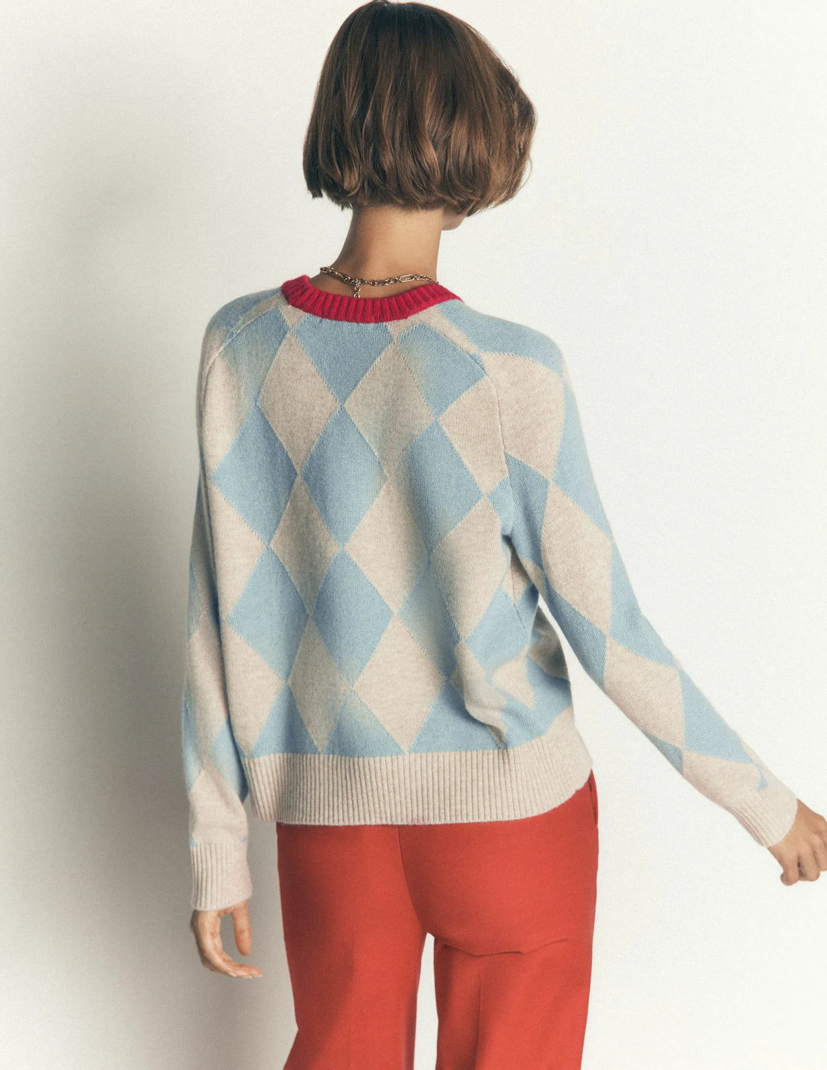 Ariadne Wool Blend Sweater-Blue Argyle