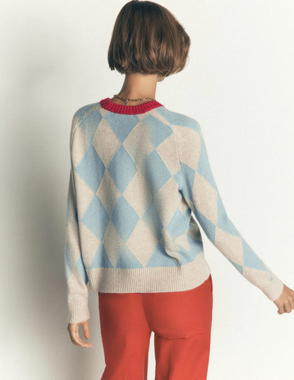 Ariadne Wool Blend Sweater-Blue Argyle