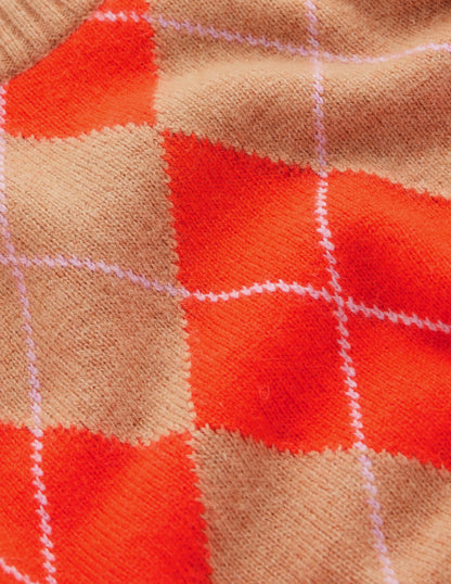 Ariadne Wool Blend Sweater-Orange Argyle