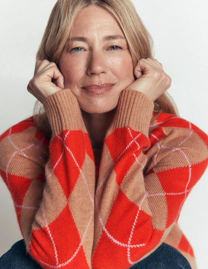 Ariadne Wool Blend Sweater-Orange Argyle