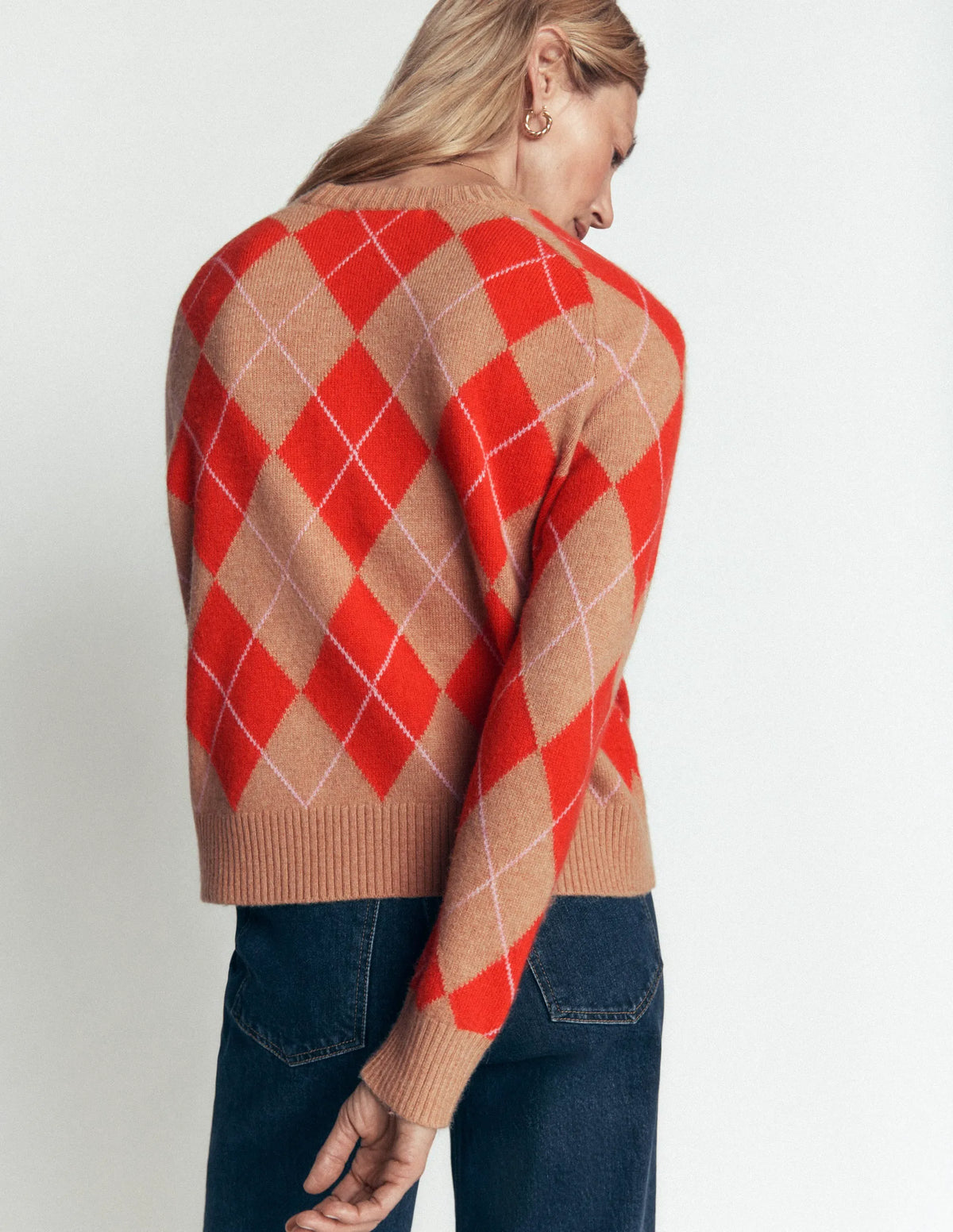 Ariadne Wool Blend Sweater-Orange Argyle