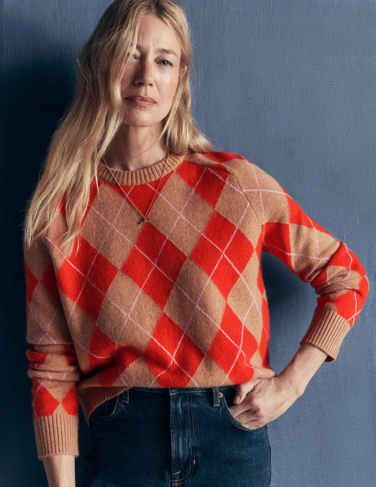 Ariadne Wool Blend Sweater-Orange Argyle