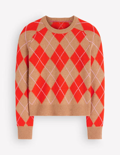 Ariadne Wool Blend Sweater-Orange Argyle