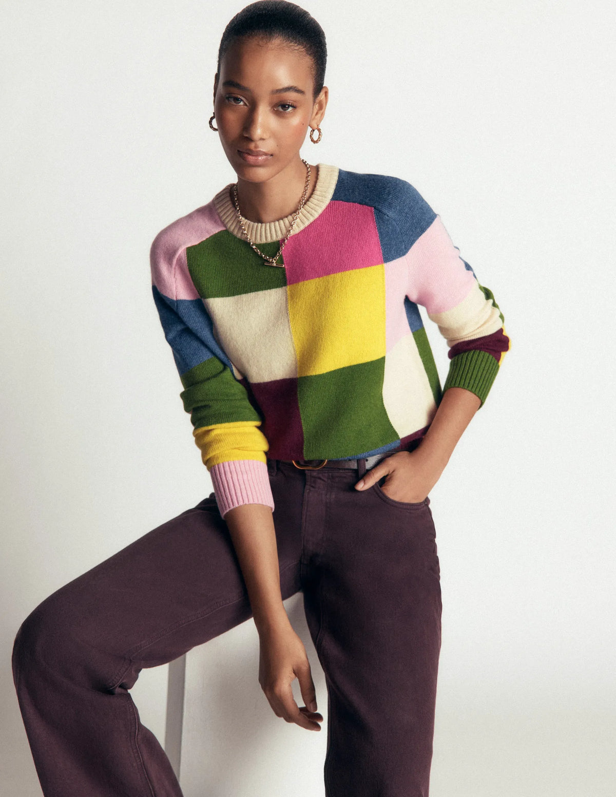 Ariadne Wool Blend Sweater-Multi Gingham