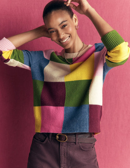 Ariadne Wool Blend Sweater-Multi Gingham