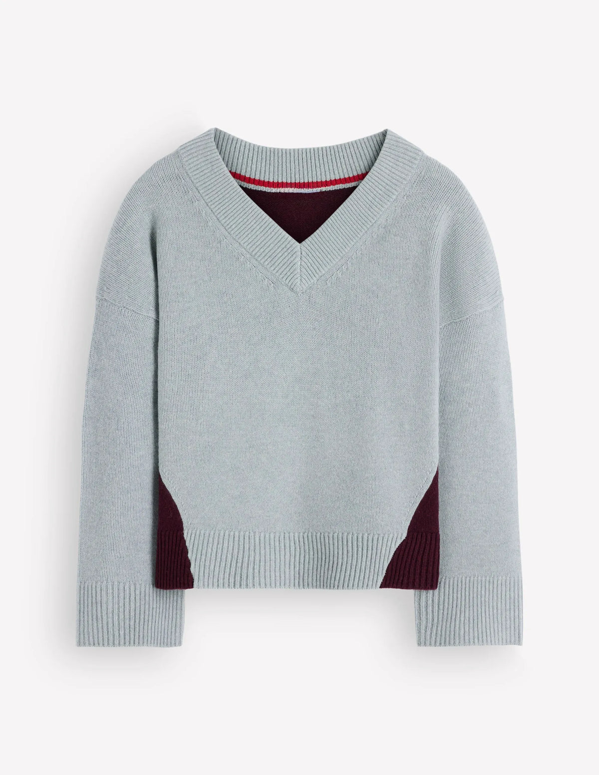 Marta Merino V Neck Jumper-Seamist Blue Colour Block