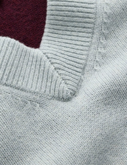 Marta Merino V Neck Jumper-Seamist Blue Colour Block