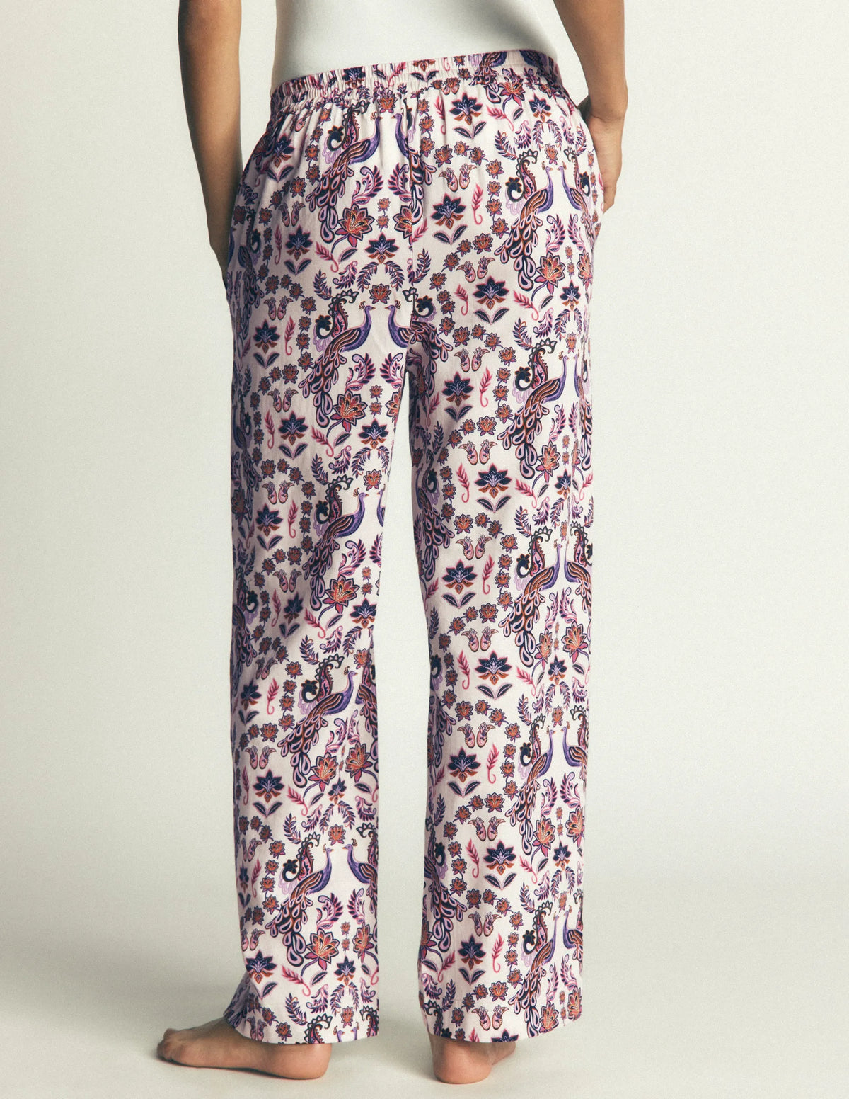 Cotton Pajama Pants-White Peacock