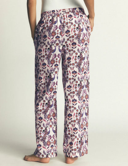 Cotton Pajama Pants-White Peacock