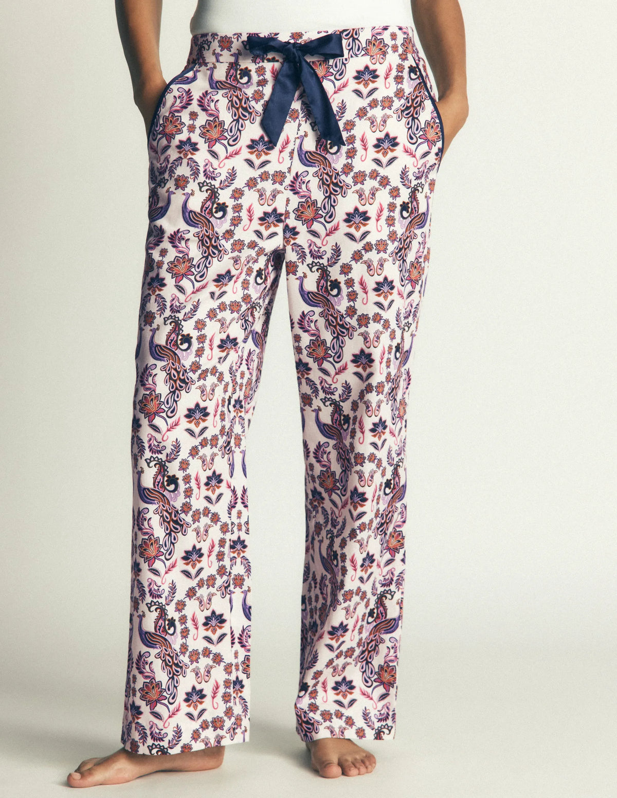 Cotton Pajama Pants-White Peacock